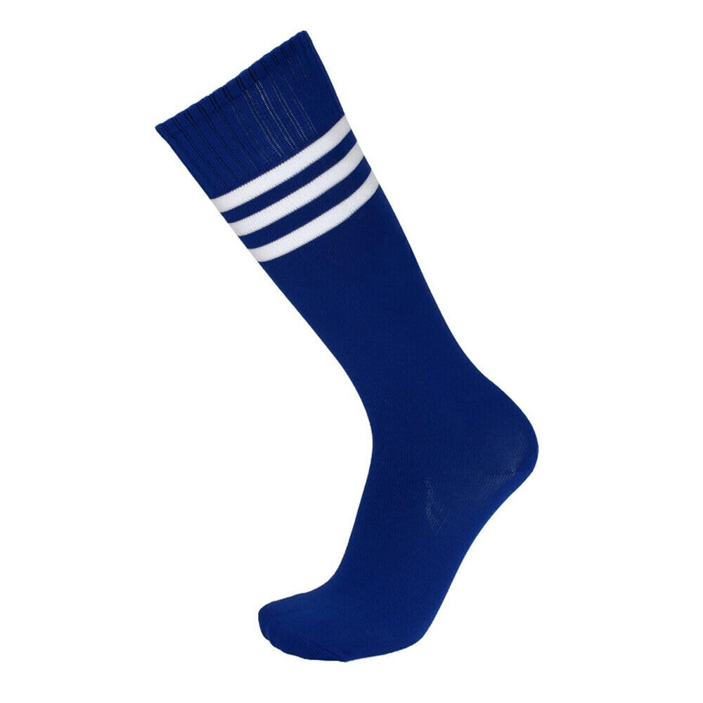 4pk of Stripe Socks Football Sports Stretchy Compression Non-slip Knee High Tube Soccer Athletic Long Multi color Stripe design for Men Women Teens unisex (Blue)