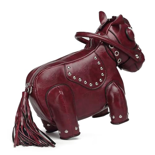 Cute Horse Shape Crossbody Bag Funny Purse Women Men Cartoon Animal Shoulder Bag Unique PVC Ladies Clutch Rivet Handbags3