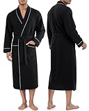 NY Threads Mens Waffle Robe Mid Length Lightweight Soft Knit Bathrobe Loungewear Sleepwear with Pockets, XL/2XL, Black