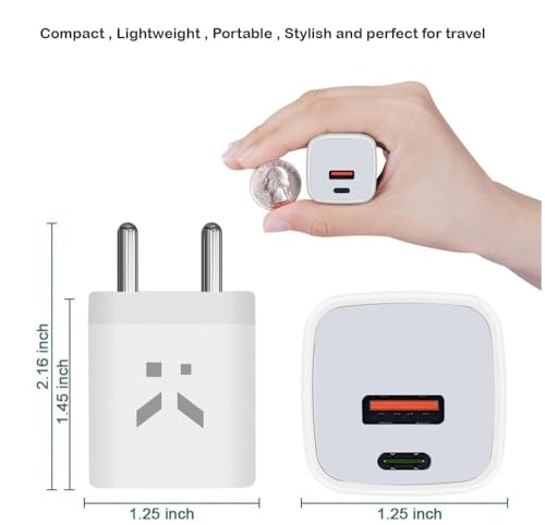 Image of KARWAN Voltron 65W Dual Port Charger with QC & PD, 45W USB A & 20W Type C Port Fast Charging Adapter Compatible with Redmi /Oneplus /Oppo /Vivo /Mi /iPhone /iPad /Samsung & More,Quick Charging Travel Adapter