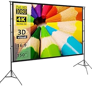 Projector Screen and Stand,Towond 150 inch Indoor Outdoor Projection Screen, Portable 16:9 4K HD Rear Front Movie Screen Pull Down with Carry Bag Wrinkle-Free Design for Home Theater Backyard Cinema