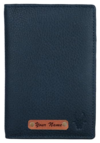 Image of WildHorn Customizable Leather Passport Cover /Case for Gifting | Engrave with Your Name, Company Name or Initials (Navy)