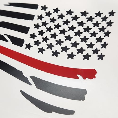 Image of Matte Black American Flag with Gloss Thin Red Line Firefighter Decal Sticker, Fire Department, Fire Truck, Red Lives Matter (3 inch x 5 inch)