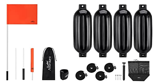 Image of Affordura Boat Fender 8.5inch 4 Pack with 4 Ropes and Boat Water Ski Flag Bundle