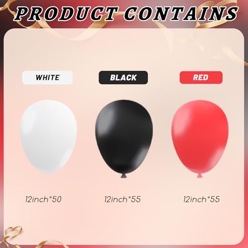 Image of 160Pcs Red Black White 12 Inch Matte Latex Balloons Bulk for Birthday Graduation Racing Car Poker Card Party Decorations