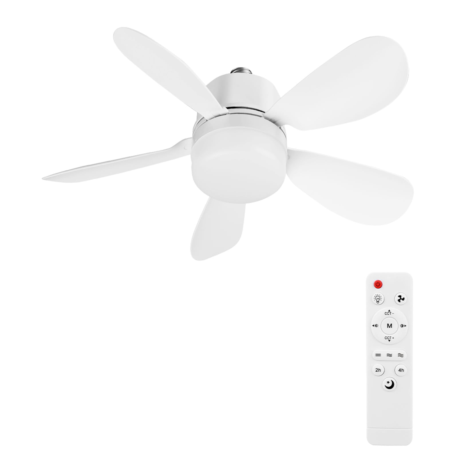 E26 E27 Ceiling Fan Light, 5 Blade Dimmable LED Lamp with Remote