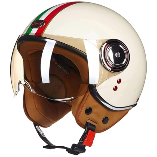 Casco Moto Retro, ECE Homologado Abierta Medio Jet Casco, Casco Scooter con Visera para Hombres y Mujeres Casco Motociclista Vintage para Ciclomotor Harley Cruiser Chopper M-XL (55-61cm)