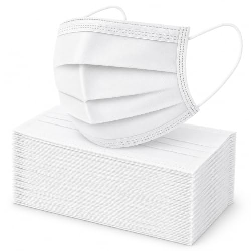 Image of Pack of 100 Disposable 3-Ply Face Mask | Soft on Skin | With Elastic Earloops and Nose Clip | Great For Office, School, Home, Kitchen and Outdoors | Unisex