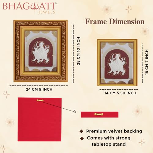 Image of 999 Pure Silver Durgamaa Frame | Divine Home Decor | Wall Mount Square Photo for Gift, Wooden PhotoFrame for Temple & OfficeDecor, SilverGift Items | hangingframe (10.50 inch x 9 inch Inch)