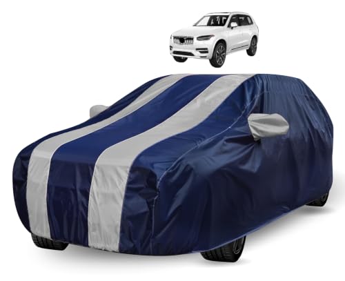 Image of Auto Hub Car Cover Compatible with Volvo XC90 with Mirror Pocket, Water Resistant, Triple Stitched, XC90 Car Cover- Navy-Silver