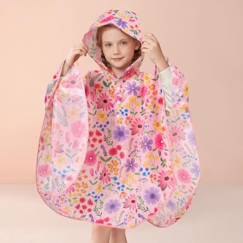 Image of WAWSAM Lightweight Rain Poncho Kids, Ponchos for Kids Waterproof Reusable Hooded, Kids Poncho Rain Jacket for Boys and Girls