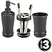 mDesign Metal Bathroom Vanity Countertop Accessory Set - Includes Refillable Soap Dispenser, Divided Toothbrush Stand, Tumbler Rinsing Cup, Vivi Collection, Set of 3, Matte Black