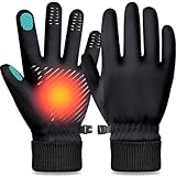 LOUXPERT Winter Waterproof Gloves for Women: Men Thermal Water Proof Touch Screen Gloves for Running Hiking, Cold Weather Touchscreen Fingers Warm Snow Ski (Black, Medium)