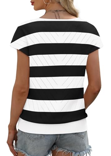 Image of WIHOLL Short Sleeve Sweater for Women V Neck Trendy Summer Tops 2026 Beach Vacation Clothes Travel Business Casual Outfits