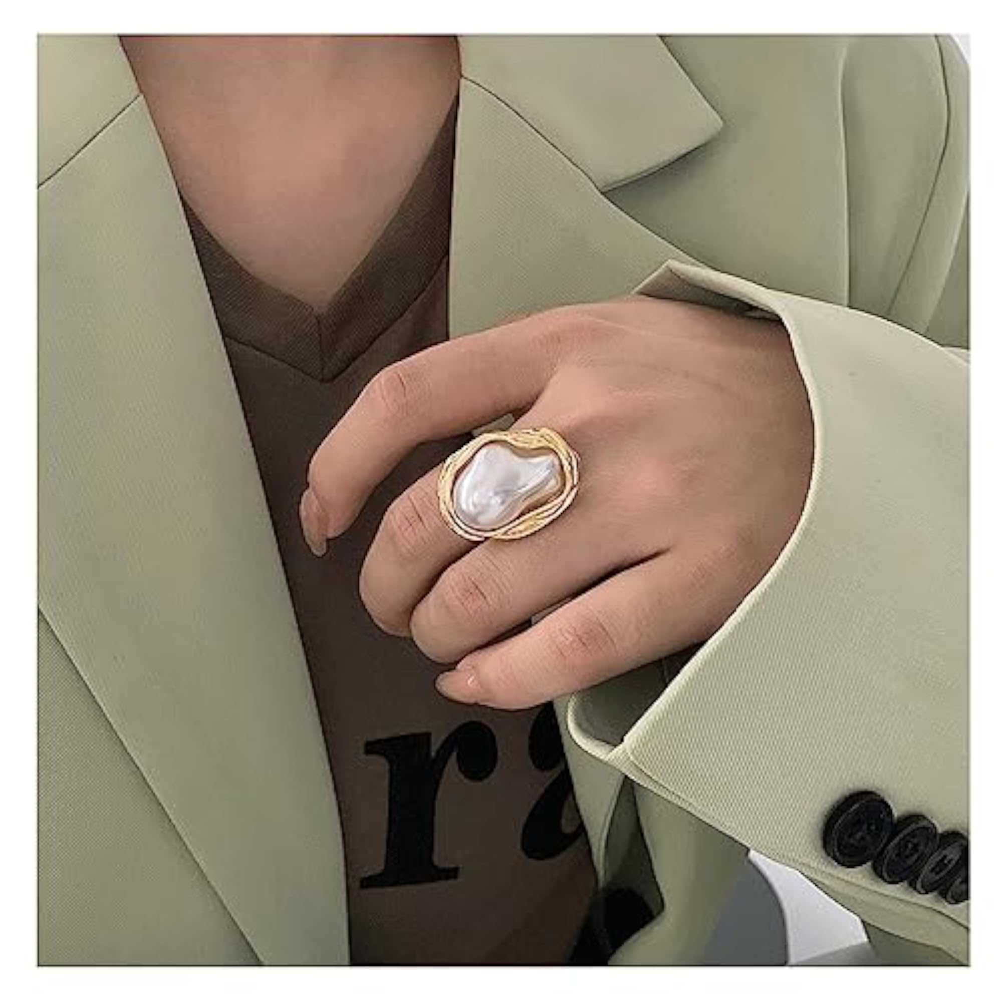 Women's Dainty Baroque Pearl Statement Ring, Adjustable