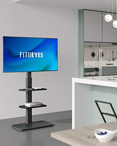 FITUEYES Tall TV Floor Stand Wood Base for 32-70 TV Swivel Cantilever TV Mount Stand 2 Adjustable Shelves Easy Assembly Holds 40kgs Black