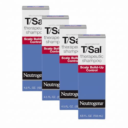 Neutrogena T/Sal Therapeutic Dandruff Shampoo,Scalp Build-Up Control,3% Salicylic Acid,Psoriasis Treatment,Seborrheic Dermatitis Shampoo,Clears Flakes,Fragrance Free,4.5 fl oz,(Pack of 4)