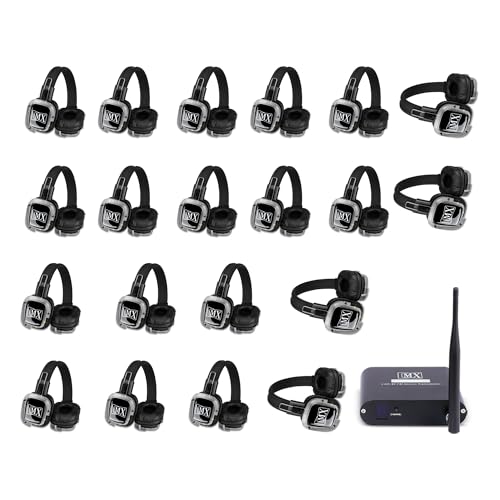 Image of MX Wireless Silent Headphones & 3-Channel Transmitter Bundle - 20-Pack, Wireless Rechargeable Headphones with LED Channel Indicators, Adjustable Fit Ideal for Silent Discos, Yoga, Concerts