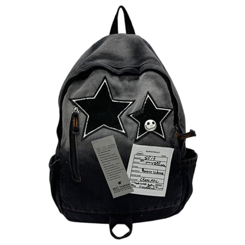 Sac à dos en denim étoilé grunge vintage Y2k esthétique léger pour concert