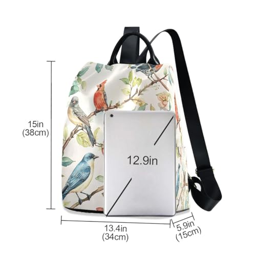 Image of Birds Spring Leaves Women Backpack Purse Anti-theft Casual Shoulder Bag Fashion Ladies Bags