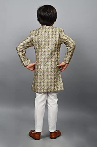 Image of AHHAAAA Kids Ethnic Silk Blend Indo-Western Sherwani Set For Boys 492MF