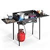 ROVSUN 2 Burner Gas Stove with Side Shelves 150000 BTU Portable Propane Stove with Removable Legs Wind Panels Regulator for Camping Home Backyard Cooking Brewing Canning Turkey Frying