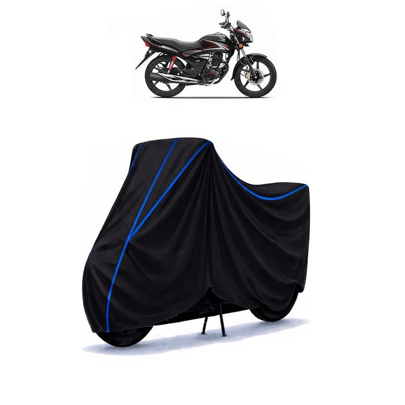 Image of Shine 125 Disk Bike Cover Water Resistant Universal Motorcycle Rain | Heavy Duty UV Protection, Dust, Scratch Indoor Outdoor All Weather with Black Blue Piping Elastic