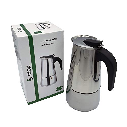 Casal Sud Moka Caffettiera in Acciao Inossidabile, Adatta all'Induzione, Argento (9 Tazze)