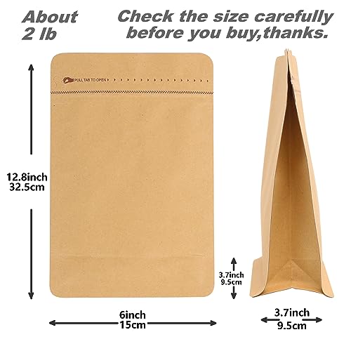 BAAGGNAA 150 Pack High Barrier Stand-Up Coffee Bean Bags with Vented Valve, Matte Metallic, Heat-Sealable and Resealable Pouches for Food Storage (6 * 12.8 inch,2 lb,32 oz,Brown Kraft Paper) by BAAGGNAA - Image 3