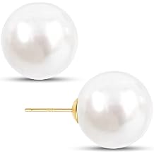 16mm 18mm 20mm Large Pearl Earrings - 18K Gold Plated Sterling Silver Hypoallergenic Simulated Pearl Stud Gift for Women Bride Bridesmaid Wedding Prom Party