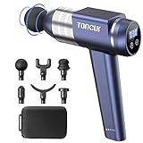 Toncur Pistola de Masaje Muscular, Masajeador de Músculos de Tejido Profundo Ultra Silenciosos 35 dB Massage Gun, 30 Niveles Ajustables, 3200 RPM, Diseño 105°, 6 Cabezales de Masaje, para Relajación