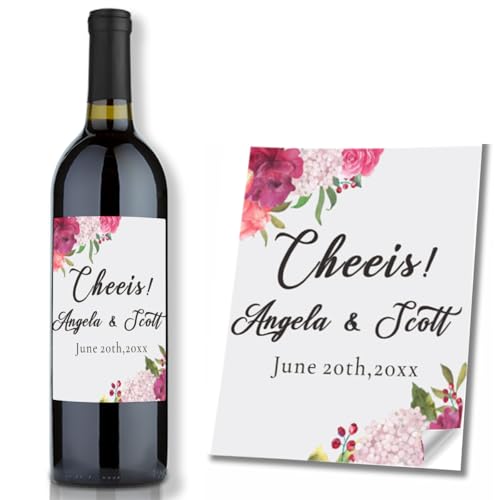 Personalized Wine Stickers, Custom Waterproof Champagne Wine Labels, Customized Wine Bottle Stickers with Your Text/Logo/Image for Wedding Anniversary Baby Shower Party Favors Engagement Wine Labels