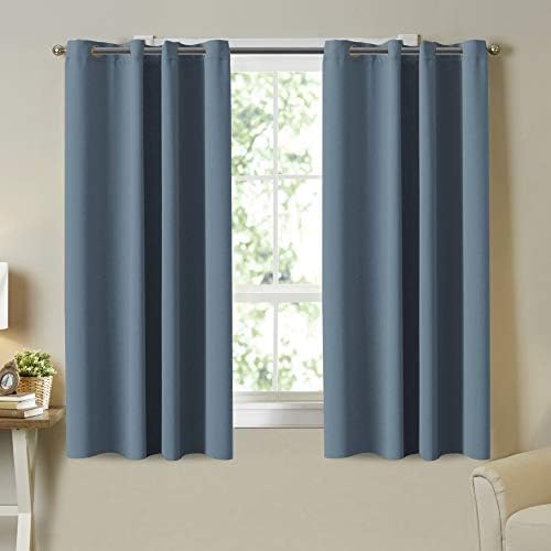 Turquoize Thermal Insulated Solid Grommet Blackout Curtain Panels for Bedroom Room Darkening Curtains/Drapes for Kitchen Room, 2 Panels, Small Window Blackout Curtains, Citadel Blue