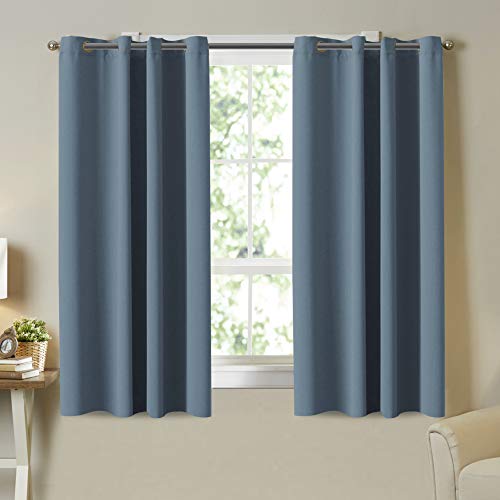 Turquoize Thermal Insulated Solid Grommet Blackout Curtain Panels For Bedroom Room Darkening Curtains/Drapes For Kitchen Room, 2 Panels, Small Window Blackout Curtains, Citadel Blue #TOP7