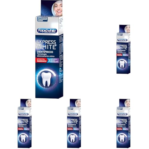 Rapid White - Zahnaufhellende Zahnpasta Express White, für bis zu 3 Töne, stärkt den Zahnschmelz und schützt vor Karies, Minzgeschmack, klinisch getestet, 75 ml (Packung mit 5)