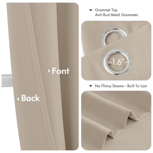 Image of MIULEE Blackout Curtains for Bedroom 2 Panels 40 x 54 Inch Long Light Beige | Thermal Insulated, Living Room Darkening Grommet Drapes, Noise Reducing, Light Blocking Window Treatments