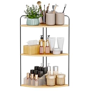 Bathroom Counter Organizer,Countertop Organizer,Vanity Organizers,Bathroom Storage,Bathroom Sink Caddy,Counter Shelf,Corner Counter,Corner Shelves(Black-Burlywood)