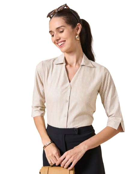 Image of Style Quotient Women Stripe Blue and White Polycotton Formal Shirt