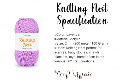 Image of Craft Affair | Knitting Nest Acrylic Yarn (200 Meter, 100 Grams, 2mm) / Woolen Yarn /Acrylic Yarn for Knitting and Crocheting- Lavender