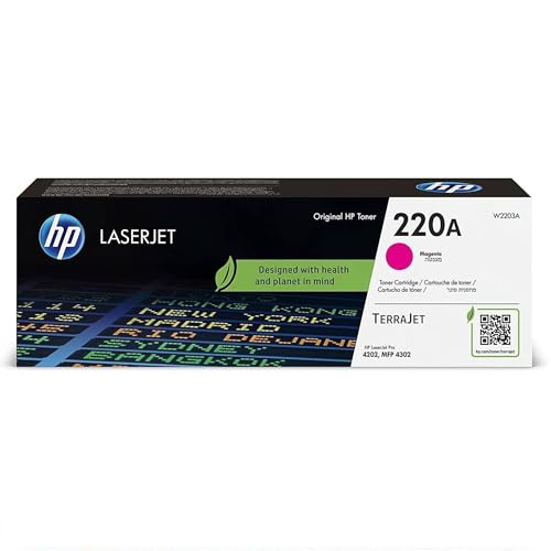 HP 220A W2203A, Cartuccia Toner Originale 1800 Pagine, Compatibile con le Stampanti LaserJet Pro M4202, MFP 4302, Magenta