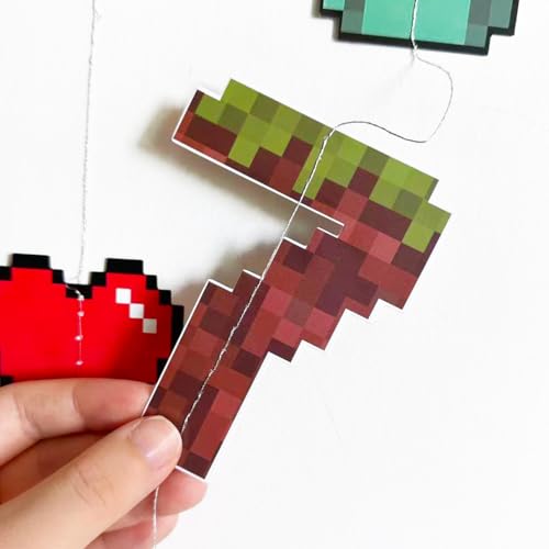 Image of 46Ft Pixel 7th Birthday Party Decorations Green Brown Miner Themed Garland Streamer for Boys 7th Mining Craft Birthday Pixel Miner Gamer Cartoon Mining Party Decor Supplies