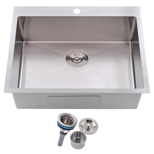 Friho 25x22 Drop in Kitchen Sink, Brushed Nickel Topmount