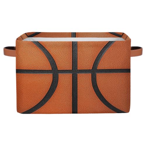 Image of Basketball Texture Storage Baskets for Organizing, Fabric Collapsible Storage Bins Box Sport Pattern Decorative Toy Organizer Baskets for Closet Shelves Gift Basket 1 Pc