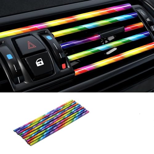 Image of Car Auto Air Conditioner Vent Outlet Trim Strip, DIY Decoration Chrome PVC Car Interior Moulding Trim Strip Line for All Straight Air Vent Outlet(10 Pieces Rainbow)