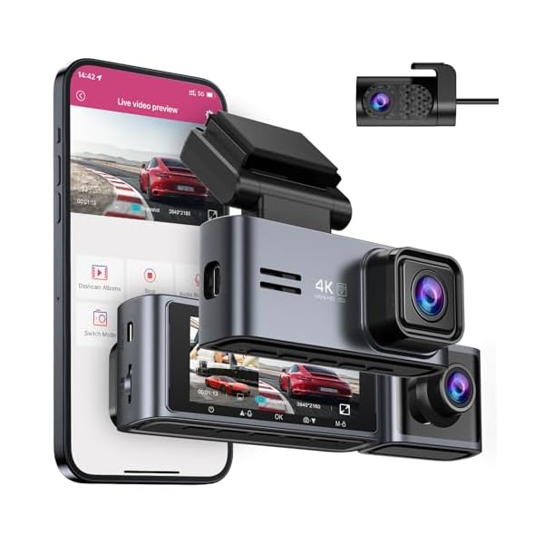 OMBAR Dash Cam 5G WiFi GPS, 3 Channel Dash Cam Front and Rear Inside 2K+1080P+1080P, 3.18″ LCD Screen, 64GB Card Included, Dual Dash Camera for Cars 4K/2K/1080P+1080P IR Night Vision, WDR, G-Sensor