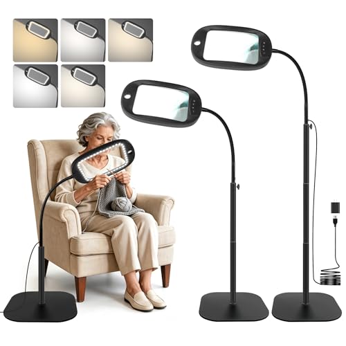 30X/10X Floor Magnifying Glass with Light and Stand 45 LED Flexible Gooseneck 3-in-1 Hands-Free Magnifying Lamp for Reading Close Work Sewing Painting & Crafts