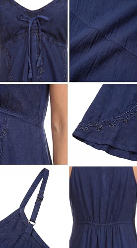 Image of Sakkas Allie Stonewashed Embroidered Adjustable Spaghetti Straps Long Dress