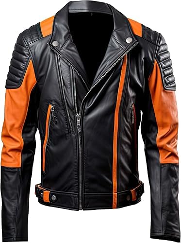 Mens Brando Leather Biker Jacket, Asymmetrical Leather Jacket Men, Leather Biker Jacket for Men