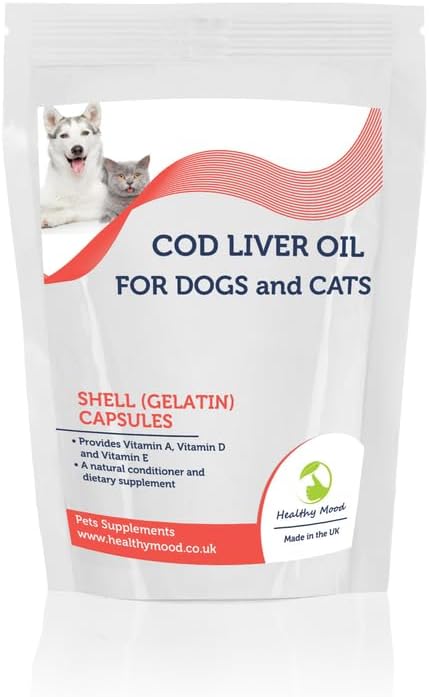Cod Liver Oil 300mg for Pets with Vitamin A and Vitamin D3 Omega 3 EPA DHA Fish Oil 180 Capsules Petrition for Dogs and Cats