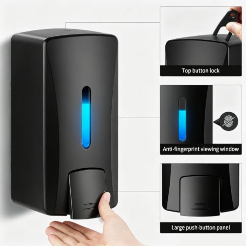 Commercial Soap Dispenser 33.8oz Wall Mount Hand Soap Dispenser for Kitchen & Bathroom with Visible Window & Funnel No-Drip Pump for Liquid Soap Shampoo Sanitizer – Drill or Adhesive Mount by ELUKE - Used condition - Image 2